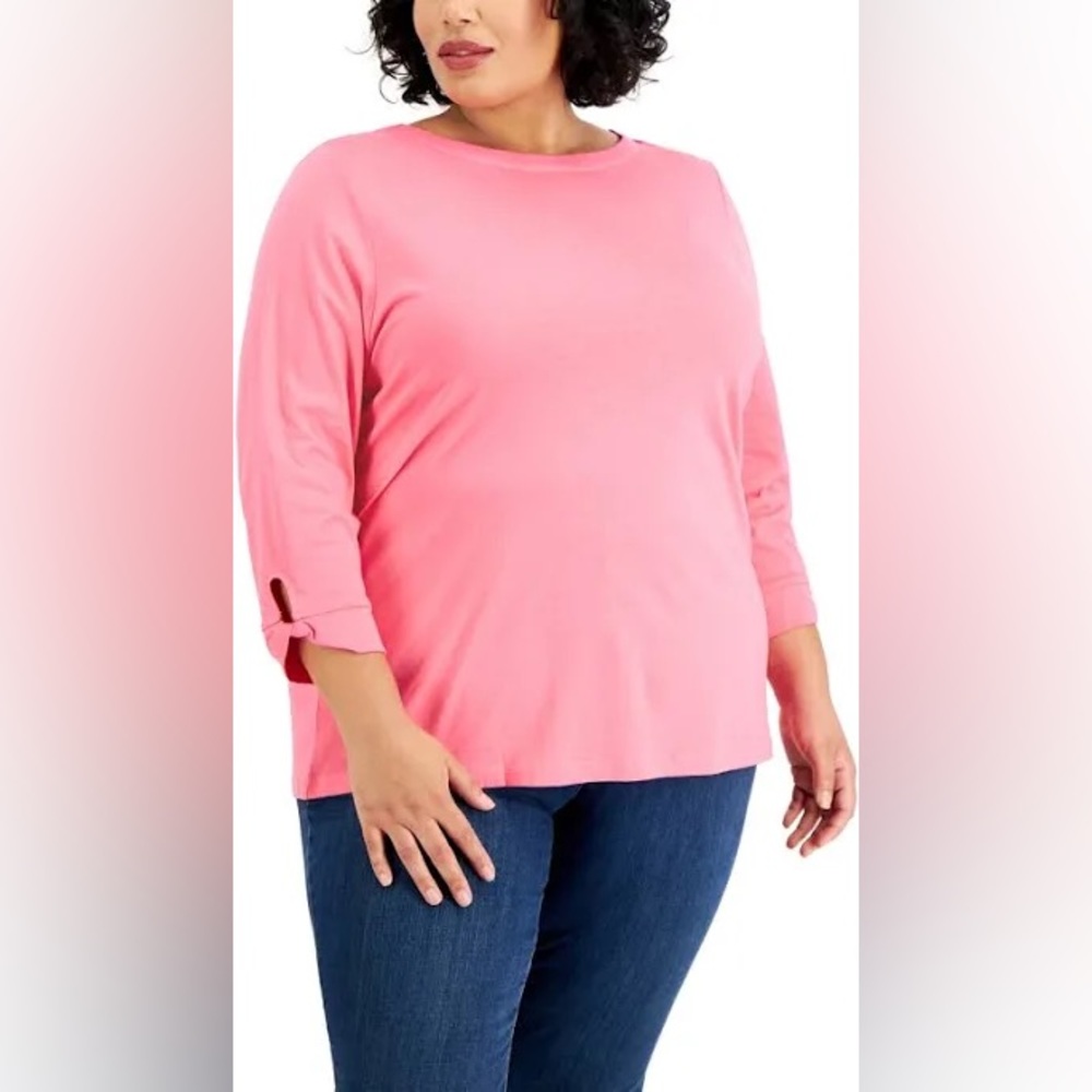 (4X:NWT) $39.50|Karen Scott Plus Size Boat Neck Top, Foxy Pink